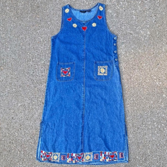 Vintage 1990's Denim Patchwork Maxi Sun Dress - Picture 1 of 4